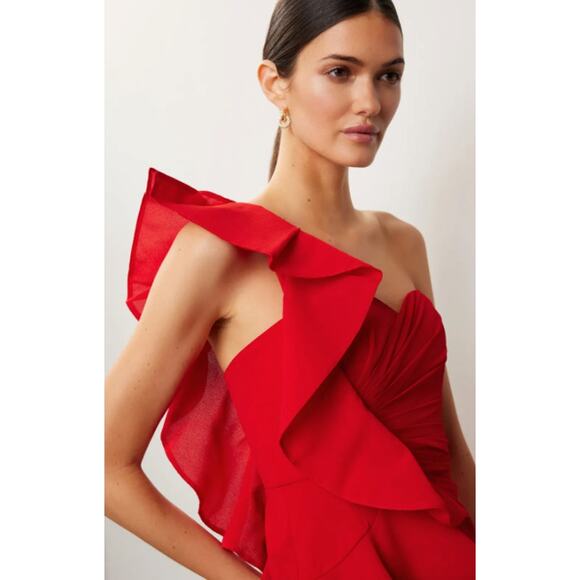 Badgley Mischka Poppy Red Georgette Gown Size 4 - Picture 4 of 10